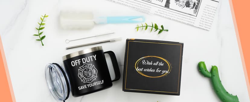 Lifecapido Firefighter Gifts for Men, Off Duty Save Yourself 14 oz Insulated Coffee Mug, Fireman Gifts for Men, Birthday Christmas Gift for Firefighters, Firemen, Boyfriend, Dad, Uncle, Black