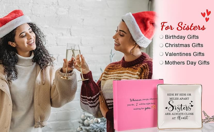 Sister Gifts Trinket Jewelry Dish- Side by side or miles apart, sisters are always close at heart, Sisters Birthday Gifts Mother's Day Valentines Christmas Gift for Sister from Sister