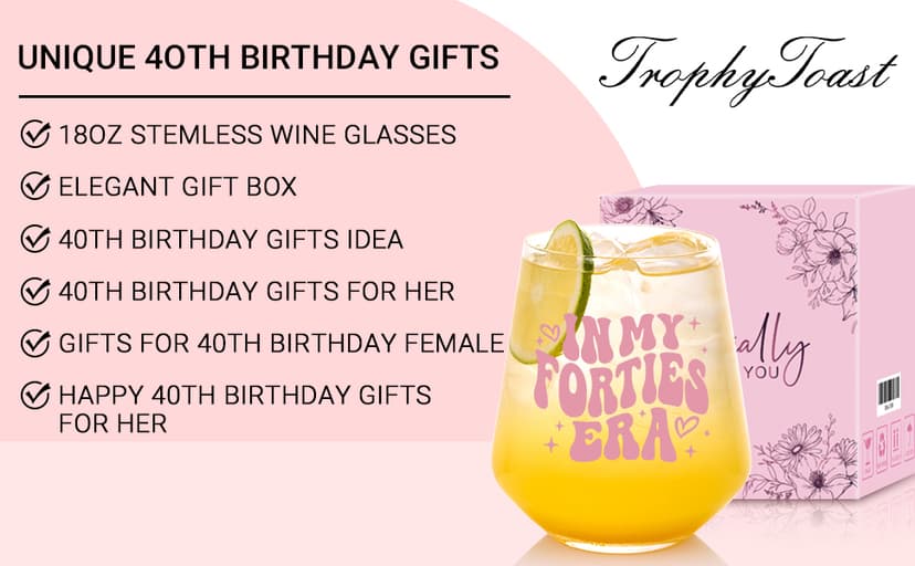 40th Birthday Gifts For Her - In My 40s Era Wine Glass, Best 40th Birthday Gifts For Women, 40 Years Old Gifts For Sister, Son, Daughter, Mom, Best Friend, Birthday Glass For Decorations, 18oz