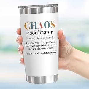 TEEZWONDER Christmas Thank You Gifts For Women - Chaos Coordinator Insulated Coffee Tumbler with Lid 20 oz - Teacher Retirement Appreciation Birthday Gifts for Women Friends Coworkers Boss Employee
