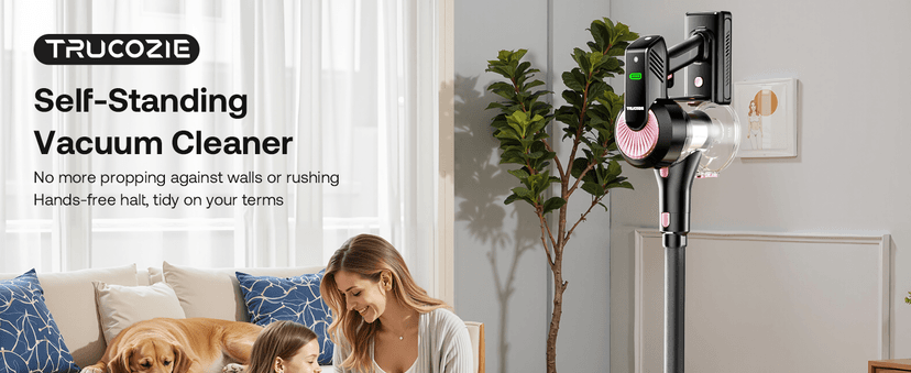 Cordless Vacuum Cleaner, Self-Standing 40Kpa 45Mins Vacuum Cleaners for Home, 8-in-1 Lightweight Stick Vacuum with Anti-tangle Wireless Vacuum for Carpet, Tile, Pet Hair, Hardwood Floors, Black