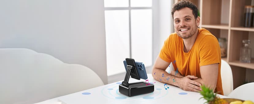 Cell Phone Stand with Wireless Bluetooth Speaker and Anti-Slip Base HD Surround Sound Perfect for Home and Outdoors with Bluetooth Speaker for Desk Compatible with iPhone/ipad/Samsung Galaxy