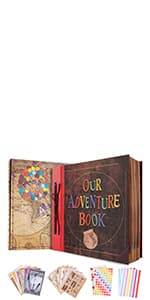 JIMBON Our Adventure Book Scrapbook Photo Album Retro Style Embossed Letter Cover Travel Diary Journal Scrap Book Kit For Couples,Memory Book For Anniversary Wedding