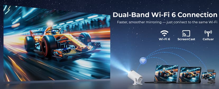 CLOKOWE Mini Projector with WiFi and Bluetooth - Built-in Apps, Smart Portable Projector with 180° Rotation, Auto Keystone, Support 1080P, Compatible with HDMI/USB/TV Stick/Smartphone/Laptop