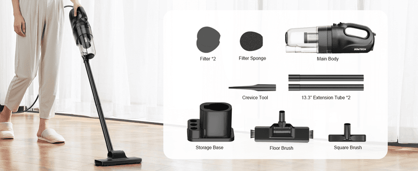 SOWTECH Corded Vacuum Cleaner, Super Power Suction Stick Vacuum Cleaners for Home, 6-in-1 Lightweight Hard Floor Vacuum Removable Handheld Vac, Portable Vacuum for Pet Hair