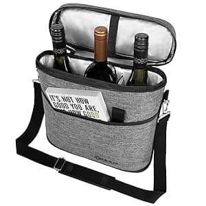 opux 3 Bottle Wine Carrier Tote, Insulated Leakproof Wine Cooler Bag, Wine Travel Bag Tote for Picnic BYOB Beach, Portable Wine Bottle Carrying Case, Gift for Wine Lover Women Men Christmas, Brown