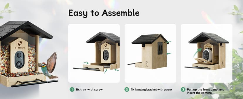 TT Nature Bird Feeder with Camera, Upgraded 1.5L Smart Birdhouse Al Identify for 10000 Plus Species, Auto Capture & Real-time Notifications, Ideal Gift for Bird Lovers (Iron Roof)