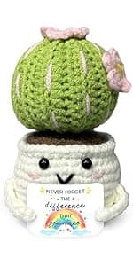 Mini Positive Crochet Sunflower, Cute Cheer Up Gifts for Women, Crochet Plant with Optimistic Card for Nurse Teacher Boss, Thank You Gifts for Friends, Coworker and Sunflower Decor