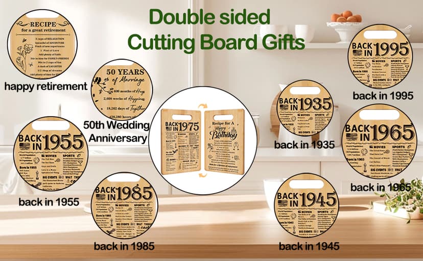 50th Wedding Anniversary for Women Men,Back In 1975&50 Years of Marriage Double sided Cutting Board Gift for Her Him,best 50 years anniversary Decorations for couple