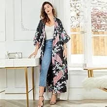 BABEYOND Kimono Robe Cover up with Box Long Floral Satin Sleepwear Silky Bathrobe Bachelorette Robe