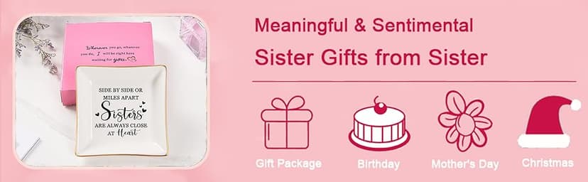 Sister Gifts Trinket Jewelry Dish- Side by side or miles apart, sisters are always close at heart, Sisters Birthday Gifts Mother's Day Valentines Christmas Gift for Sister from Sister