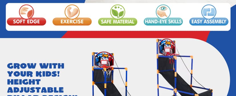 JOYIN Arcade Basketball Game Set with 4 Balls and Hoop for Kids 3 to 12 Years Old Indoor Outdoor Sport Play - Easy Set Up - Air Pump Included - Ideal for Competition