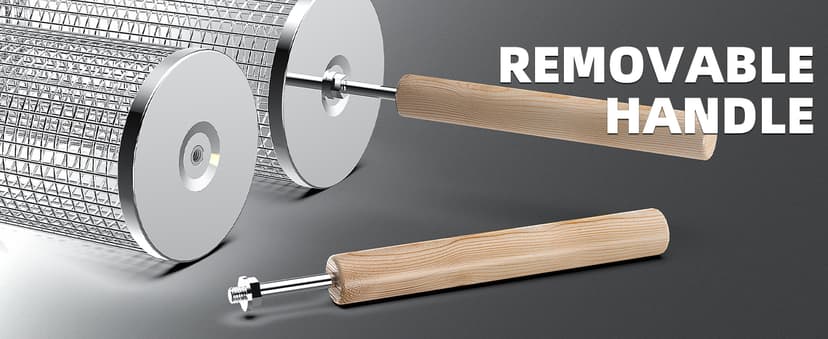 Rolling Grill Basket, Removable Wooden Handle, 304 Stainless Steel, Nesting Smoker Net, BBQ Accessories Tools for Vegetable Shrimp, Outdoor Cooking Camping, Birthday Gifts for Men Dad Husband