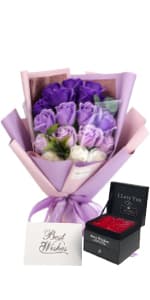 EIGHTOWN Roses Bouquet Artificial Flower - Preserved Red Rose Flowers with Love Necklace for Her - Unique Gifts Valentine's Day, Mother's Day, Thanksgiving, Birthday, Anniversary