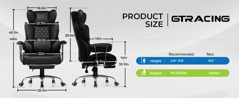 GTRACING Gaming Chair,Office Chair with Pocket Spring Lumbar Support, Ergonomic Comfortable Wide Office Desk Computer Chair with Outward Fixed Soft Armrests and Footrest (PU Leather, Black)