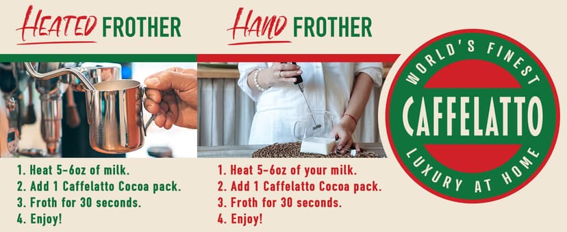 Caffelatto Milk Chocolate Hot Cocoa, Gourmet Single Serve Sticks, Made for Milk Frothers, Add Your Own Milk, Simple Ingredients and Easily Customized, 9 Pack