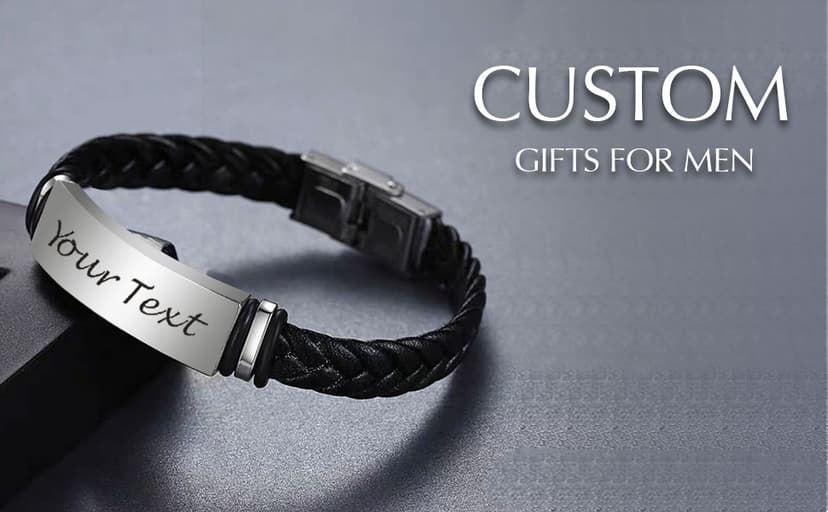 EDSG Mens Bracelet Personalized Custom Bracelets for Men Leather Engraved Bracelet Gift for Boyfriend Husband Dad Bestman Gift for Valentines Day Christmas, Birthday, Wedding, Anniversary, Father's Day