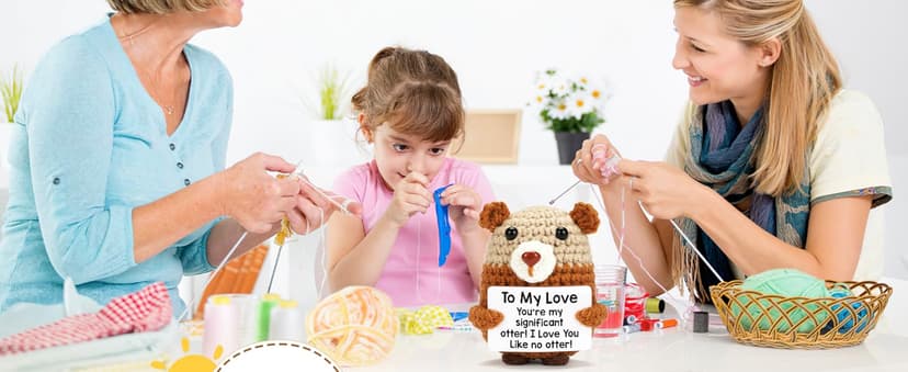 Birthday Gifts for Women Men - Happy Birthday to My Otter Half, Handmade Crochet Otter for Wife Husband Fiance, Cute Hand-Held Card for Him Her Boyfriend Girlfriend Lover