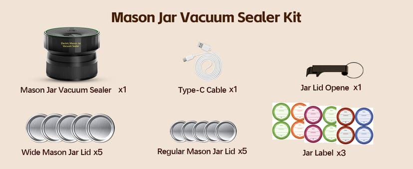 2025 Upgraded Mason Jar Vacuum Sealer, Electric Vacuum Sealer for Regular Mouth and Wide Mouth Canning Jars, Fully Automated and Portable