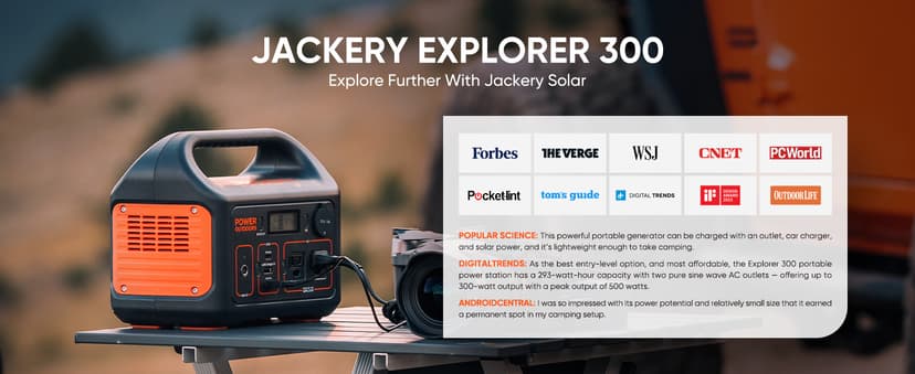 Jackery Solar Generator 300, 293Wh Backup Lithium Battery with 1XSolar Panel SolarSaga 100W, 110V/300W Pure Sine Wave AC Outlet for RV Outdoors Camping Travel Blackout