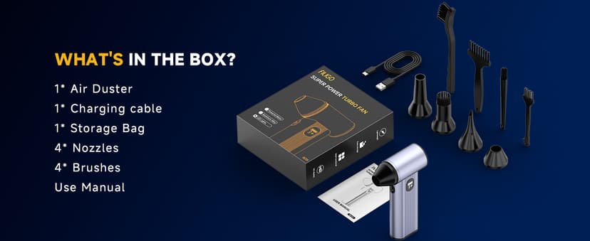 Compressed Air Duster with150,000RPM Brushless Motor, 8000mAh Battery, LED Light, 4-Gear Adjustable Electric Air Blower for Home, Car, Computer, Outdoor