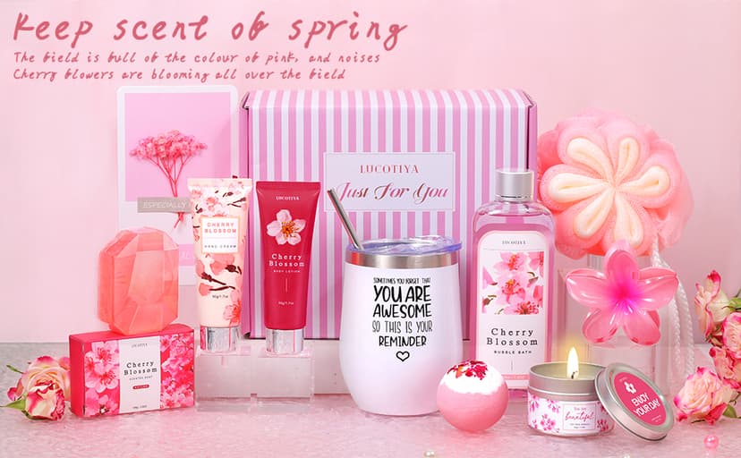 Gifts for Women Birthday Gifts, Spa Gifts Set- 10 Pcs Christmas Valentine's Mother's Day Gifts and Cherry Blossoms Self Care Package Gifts Women, Relaxing Gifts Basket