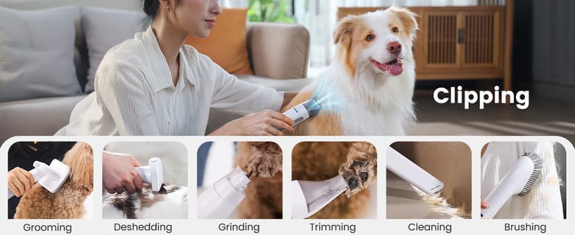 oneisall Dog Grooming Vacuum, Pet Grooming Vacuum with Clipper Nail Grinder, 1.5L Dust Cup Dog deshedding Brush with 7 Tools for Shedding Pet Hair, Home Cleaning(Blue)