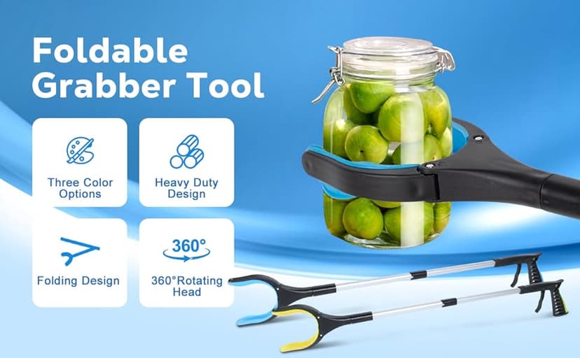 Grabber Reacher Tool - 32” Extra Long Foldable Gripper and Reaching Tool - Heavy Duty Pick Up Stick Grabbers for Seniors, Trash, Surgery Recovery Must Haves Gifts (Blue)