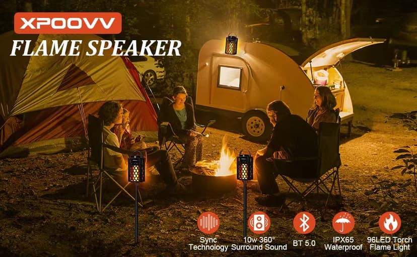 Outdoor Bluetooth Speakers Waterproof Portable Led Flame Speaker with Torch Atmosphere 10w Enhanced Bass for Patio Porch Garden Home Backyard Decor, Gifts for Men Women Couples Dads Moms