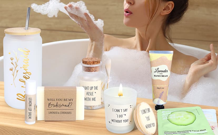 Bridesmaid Proposal Gifts, Bridesmaids Proposal Box Gifts for Wedding Day, Gift for Bridesmaids, Will You Be My Bridesmaid Gift with 16oz Glass Candle Hand Cream (10PCS)