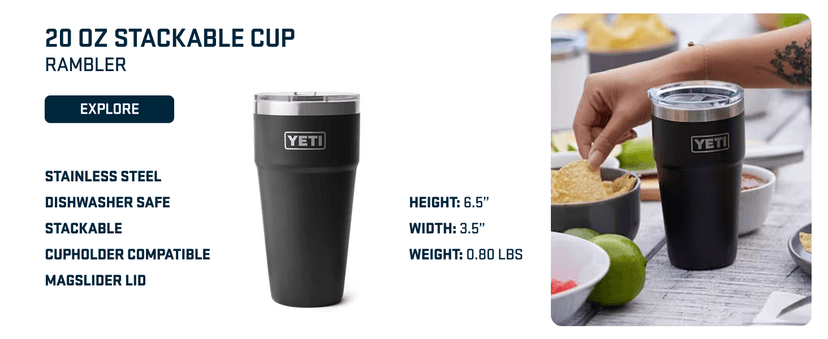 YETI Rambler 20 oz Stainless Steel Vacuum Insulated Tumbler w/MagSlider Lid