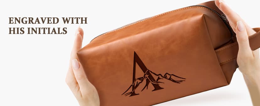 Mens Toiletry Bag Personalized Easter Fathers Day Birthday Gifts for Men Him Initial PU Leather Waterproof Shaving Bag for Toiletries Accessories Travel Essential for Dad Husband Boyfriend (M)