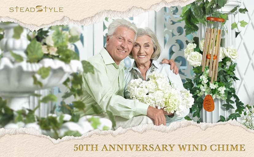 SteadStyle 50th Anniversary Wind Chime Gifts, Happy 50th Wedding Decoration Gifts for Parents, Couples, Friends, Golden Anniversary Keepsake
