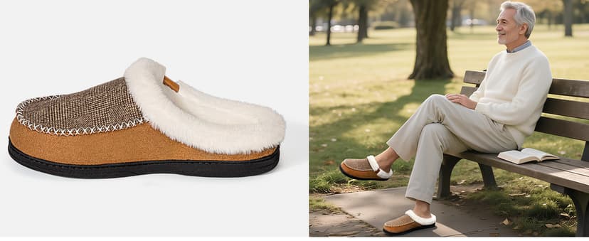 ATHMILE Men's Slippers Slip On Moccasin, Indoor Outdoor Warm Fuzzy Comfy House Shoes, Fluffy Wide Loafer Home Bedroom Slippers