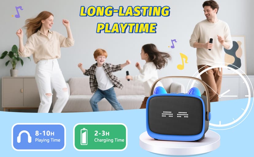 Mini Karaoke Machine Toys Gifts,Kids Portable MP3 Player with 2 Wireless Microphone and LED,Christmas Birthday Gifts for Girls Boys 3 4 5 6 7 8+ Year Old (Blue)