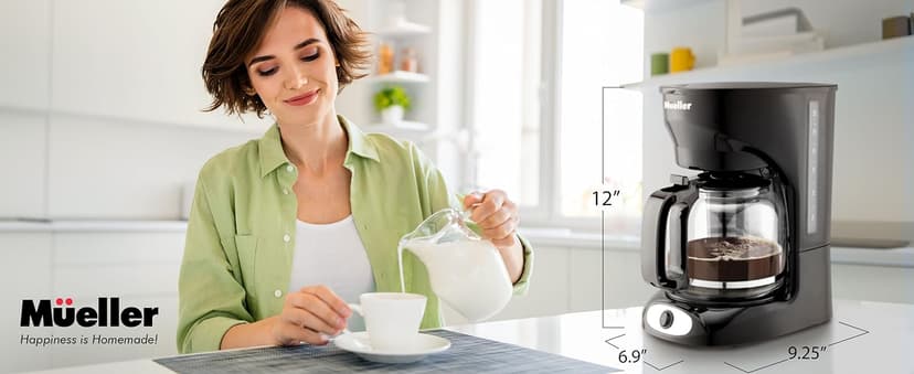 Mueller 12-Cup Drip Coffee Maker - Borosilicate Carafe, Auto-Off, Reusable Filter, Anti-Drip, Keep-Warm Function, Clear Water Level Window Coffee Machine, Kitchen Essentials & Accessories