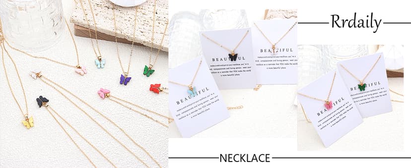 Rrdaily 9 Pcs Dainty Colorful Butterfly Pendant Necklace Set for Women,Bohemian Acrylic Butterfly Chain Necklace Cute Jewelry Gift