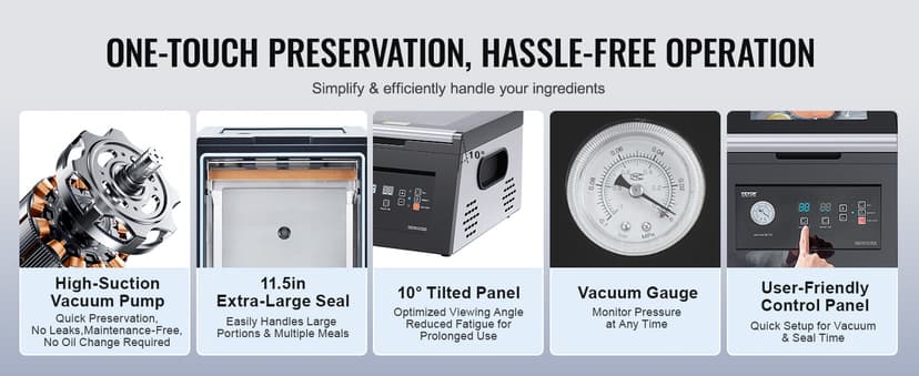 VEVOR Chamber Vacuum Sealer, 380W Vacuum Pump Power, Sealing Bag Packing Machine for Wet Foods, Meat, Compact Design with 11.5 in Sealing Length, Ideal Commercial Sealer for Professional and Home Use