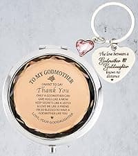 Best Godmother Ever Mug 12 Ounces Ceramic Coffee Cup Floral Beige with Keychain, Gift for Godmother Birthday, Mother’s Day, Christmas from Godchild