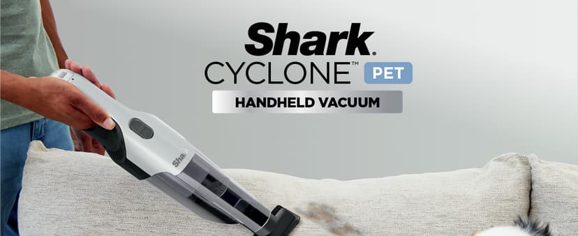 Shark Cyclone PET Handheld Vacuum with, HyperVelocity Suction, Powerful Pet Hair Pickup, Lightweight, XL Dust Cup, Including Upholstery Tool, 8" Crevice Tool, Scrubbing Brush, Pearl White, AA701