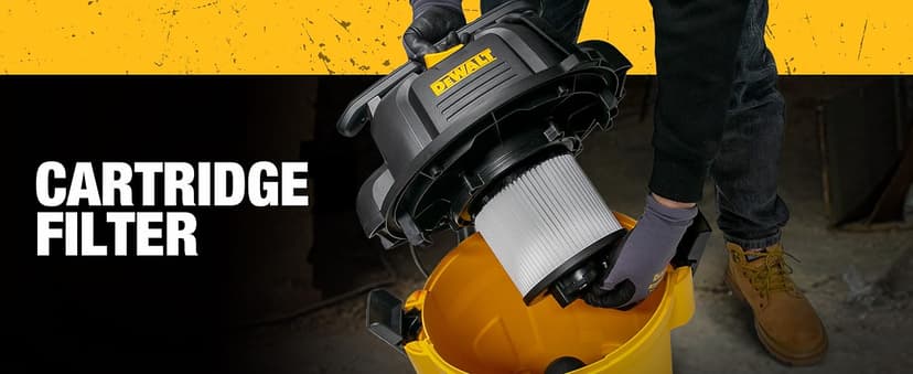 DEWALT Shop Vacuum 6 Gallon 4HP Poly Wet Dry Vacuum Ultimate Cleaning Solution for Construction Workshop Environments for Jobsite Garage Home W/Inflation Ket, Yellow, DXV06PL