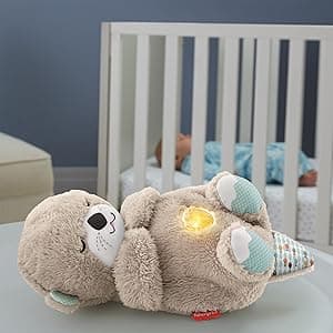 Fisher-Price Baby Toy Soothe 'n Snuggle Otter Portable Plush Sound Machine with Music Lights & Breathing Motion for Newborns 0+ Months