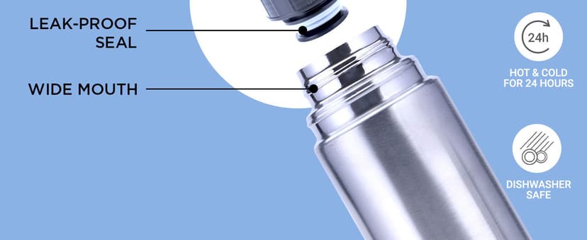 Milton Thermosteel Flip Lid 500, Double Walled Vacuum Insulated Thermos 500 ml | 16 oz | 24 Hours Hot and Cold Water Bottle with Cover, Stainless Steel, BPA Free, Leak Proof | Silver