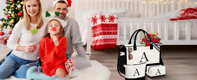 YOOLIFE Initial Canvas Tote Bag & Makeup Bag, Birthday Gifts for Women Mom Sister Friends, Bridesmaid Wedding Gifts