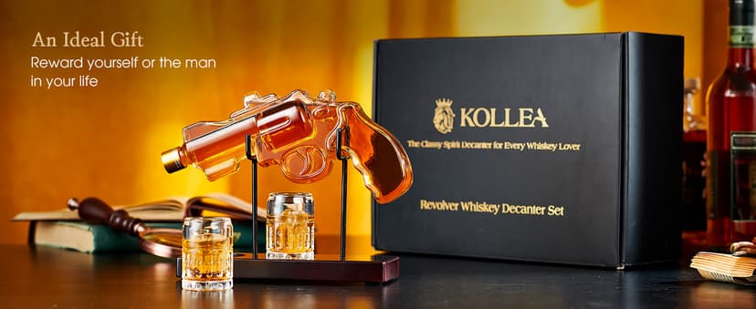 Birthday Gifts for Men Dad, Kollea Gun Whiskey Decanter Set with Shot Glass, Cool Anniversary Christmas Gifts Ideas for Him Husband Brother, Funny Military Retirement Present, Home Bar Drinking Party