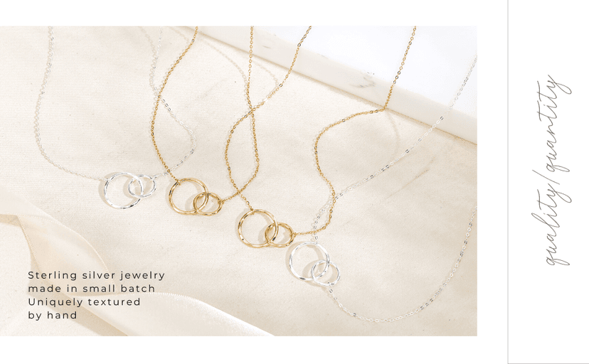 HOPE LOVE SHINE Unbiological Sister Gift - Sister Necklace, Jewelry 16+2", Sterling Silver, 2 Interlocking Rings