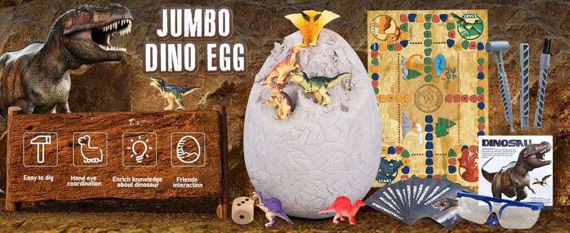 Jumbo Dino Egg Dig Kit, Dinosaur Toys for Kids 5-7 8-12 with 12 Dinosaurs, Dinosaur Toys for 5 6 7 8 Year Old Boy Birthday Gift, Dinosaur Eggs Excavation Gifts for 5 6 7 Year Old Boy Girl