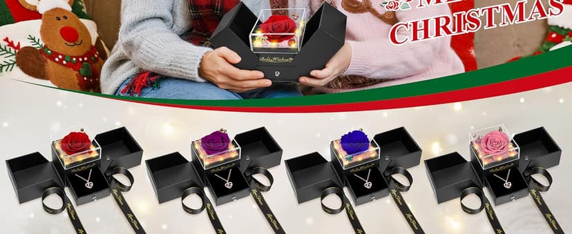 Light Up Preserved Red Rose Flower with Necklace,Birthday Gifts for Women,Christmas Rose Gifts for Her Mom Wife Grandma,Real Flower Mom Present for Women Christmas,Anniversary,Valentines