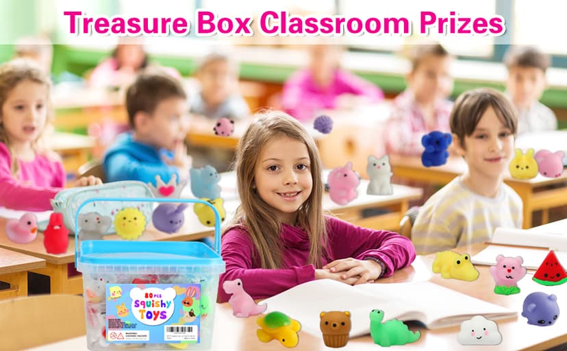 80Pcs Party Favors for Kids 4-8, Kawaii Squishies Mochi Squishy Toy Bulk Fidget Sensory Toys Birthday Gifts for Boys Girls Goodie Bag Christmas Stocking Stuffers Treasure Box Classroom Prizes