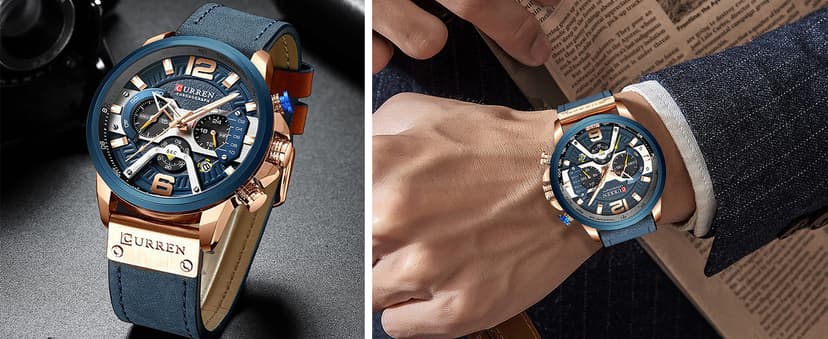 FANMIS Mens Luxury Watches Business Chronograph Dress Waterproof Leather Strap Analog Quartz Wrist Watch